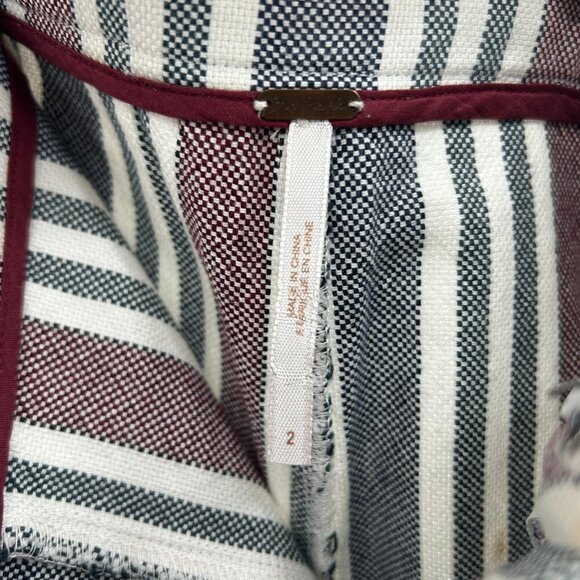 FREE PEOPLE Red White Blue Striped Linen Cropped High Rise Pants Size 2 - Picture 6 of 8